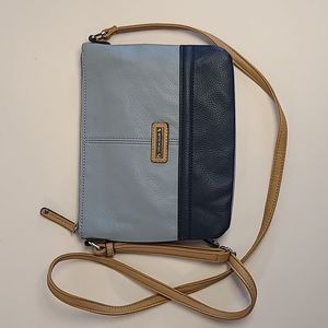 Tignanello Light Blue and Navy Pebbled Leather Crossbody Purse